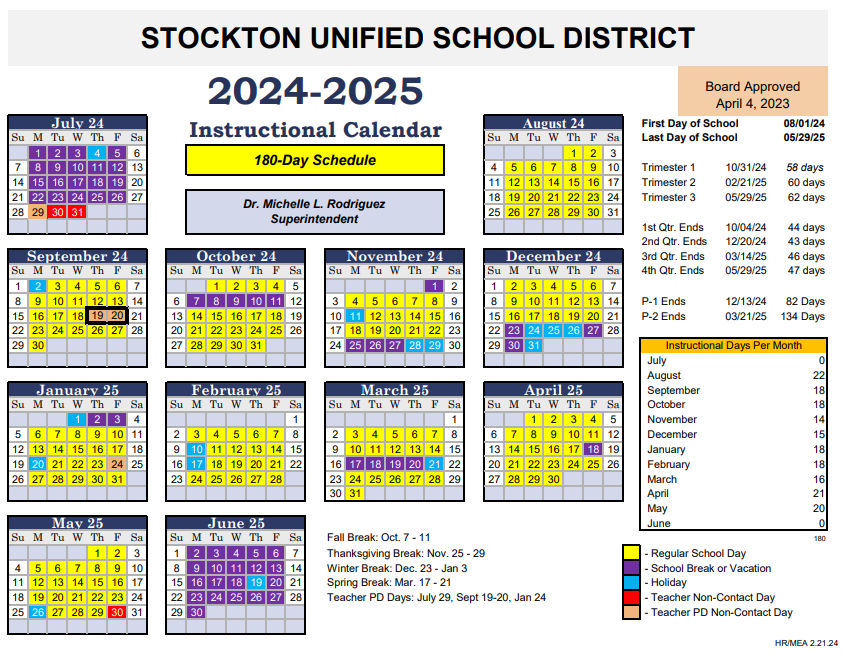 Instructional calendar